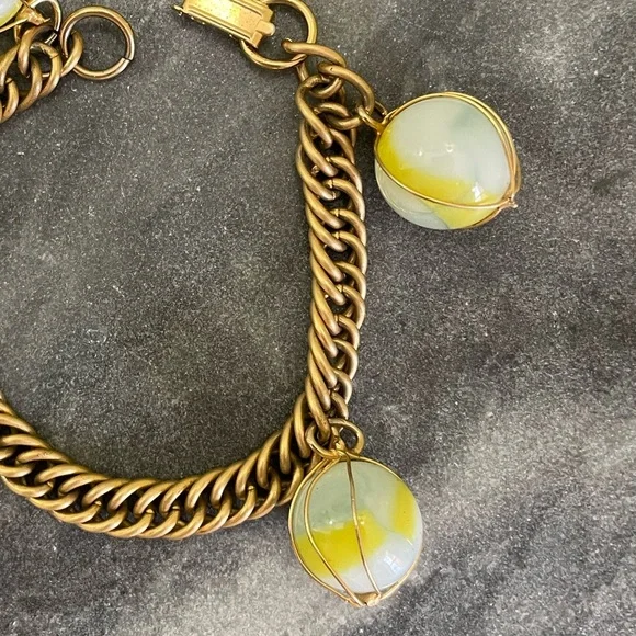 Vintage Marble Wire Wrapped Gold Charm Bracelet - Picture 8 of 11